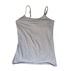 Duluth Trading Tank Top Large Womens Brown White Striped Built In Bra Sleeveless